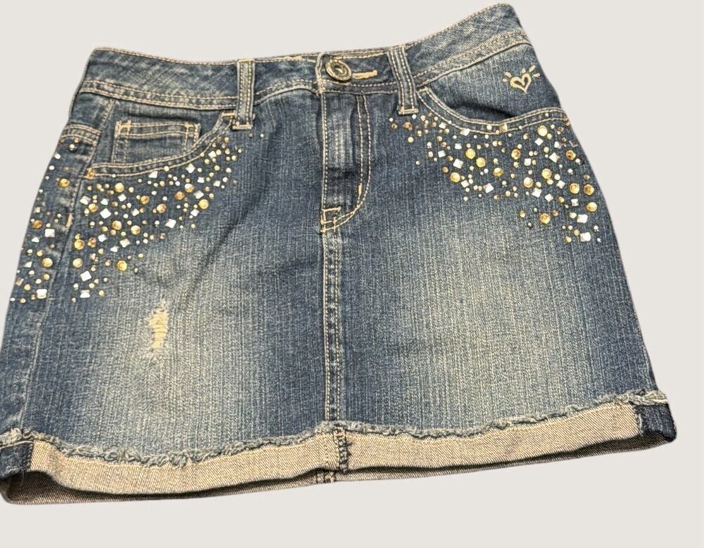 Justice Girls Denim Mini Skirt Size 12 | Y2K Rhinestone Studded | Discontinued
